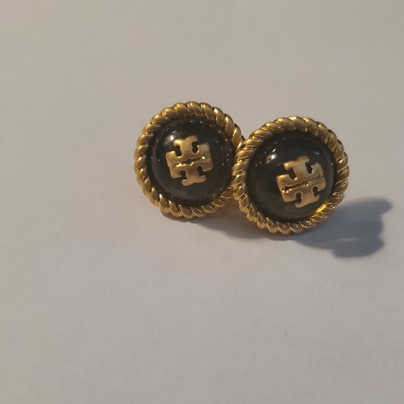 Tory Burch Black and Gold Rope Stud Earrings - Picture 1 of 2